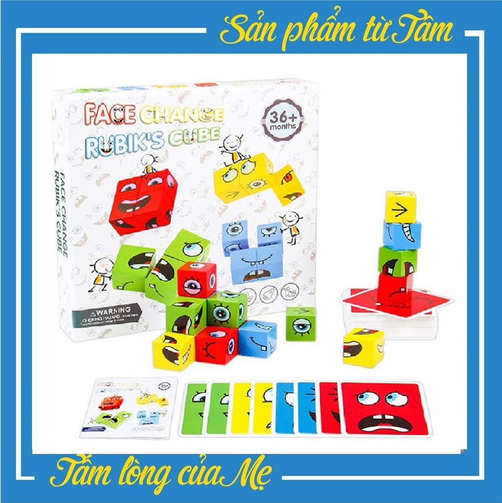 Đồ Chơi Board Game Xếp Hình Lập Phương Thay Đổi Biểu Cảm Bằng Gỗ Theo Mẫu