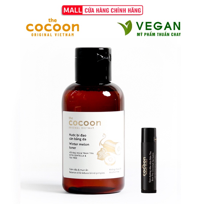 Combo Toner Nước bí đao cân bằng da Cocoon 140ml + Son dưỡng dầu dừa Bến Tre cocoon 5g