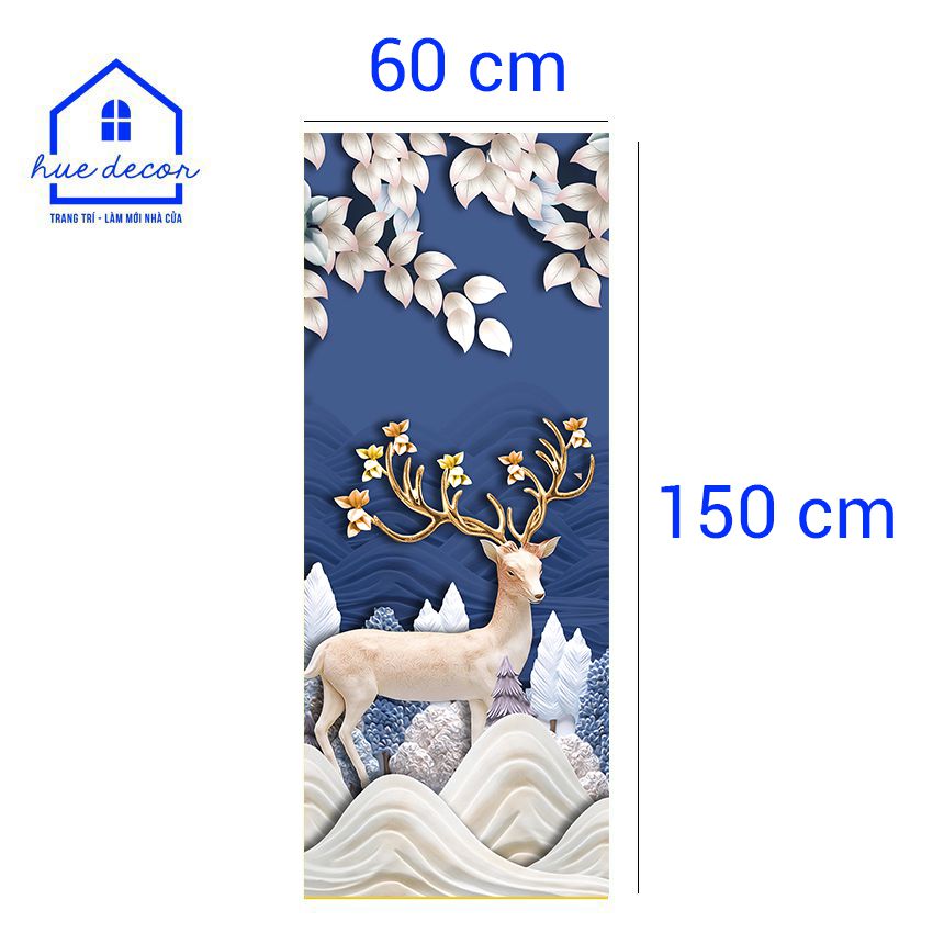 Decal Dán Tủ Lạnh 3D Hươu Tài Lộc Xanh Bề Mặt Tráng Bóng Namilate Chống Nước, Nấm Mốc Tuyệt Đối,Phù Hợp Với Mọi Không Gian