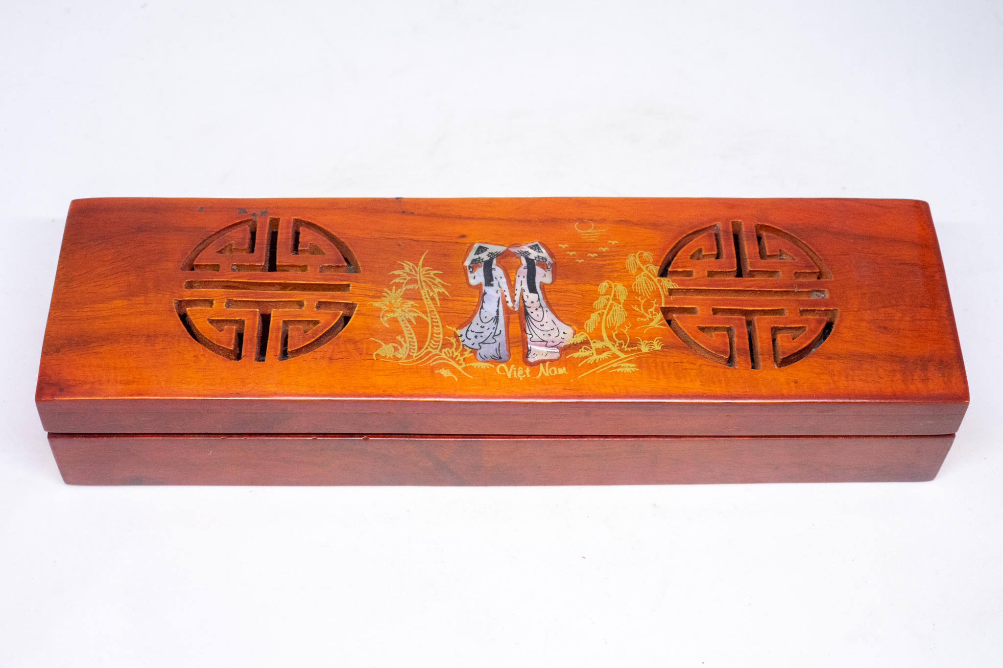 Bộ Combo gồm Hộp đựng, 10 đôi Đũa ăn và Gác đũa cao cấp làm từ gỗ trắc và xác trai