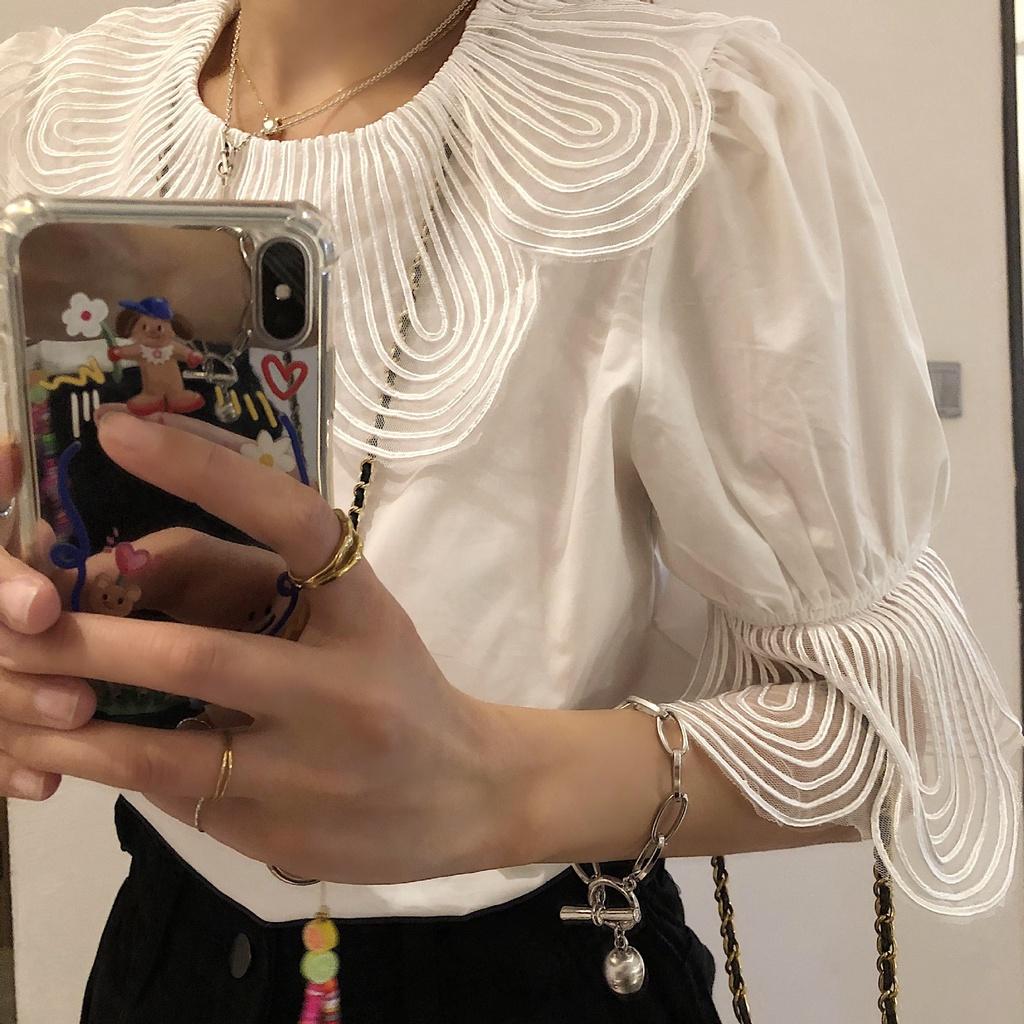 Áo sơ mi trắng đắp cổ ren và tay cách điệu, Áo sơ mi công sở