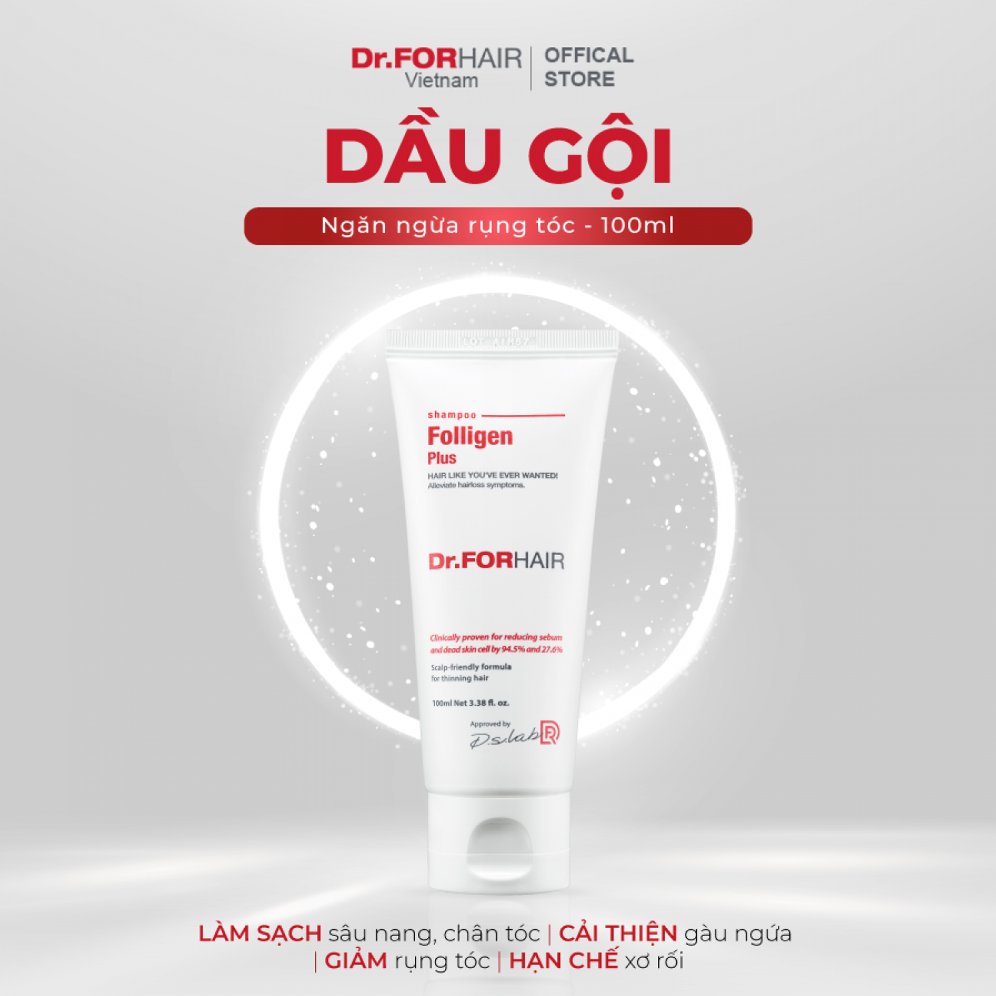 Bộ dầu gội đầu giảm rụng tóc giảm gàu sạch da đầu của Dr.FORHAIR Folligen Plus 100ml và Sea Salt Scaler 50g