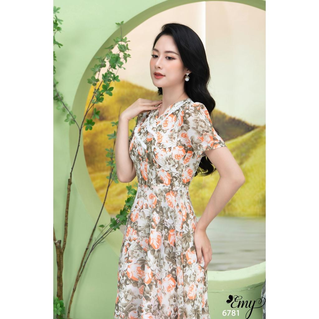 Đầm EMY EM6781 Xoè Cổ V Bèo