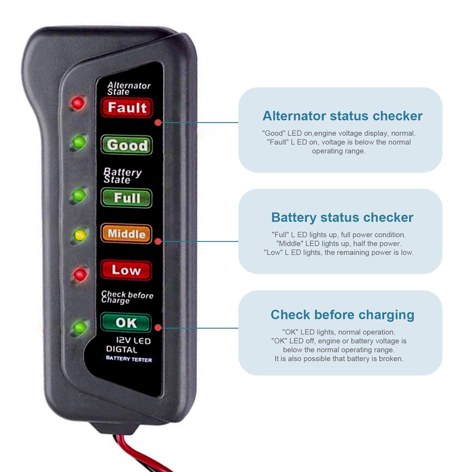 12V Digital Car Tester Trình thay thế Máy phát điện kiểm tra Pin Phân tích thử nghiệm với chỉ dẫn LED cho xe máy xe máy