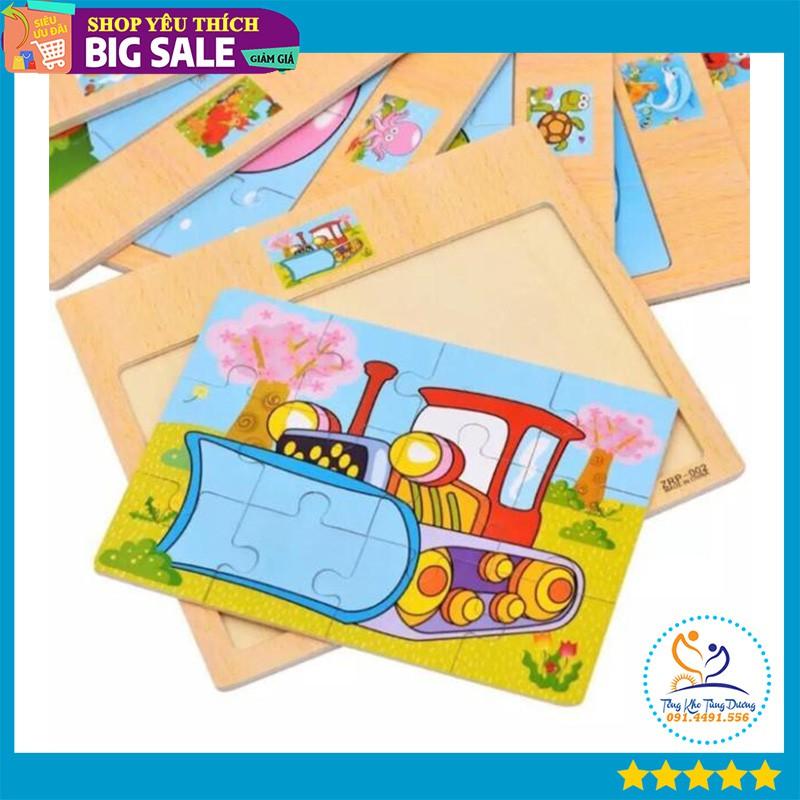 Đồ chơi Tranh Xếp Hình Ghép Gỗ Puzzle 9 Miếng, 12 miếng Cho Bé