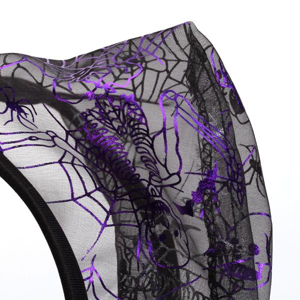 Mens Mesh See-Through Pouch C-string Thong Panty Briefs Purple Skull