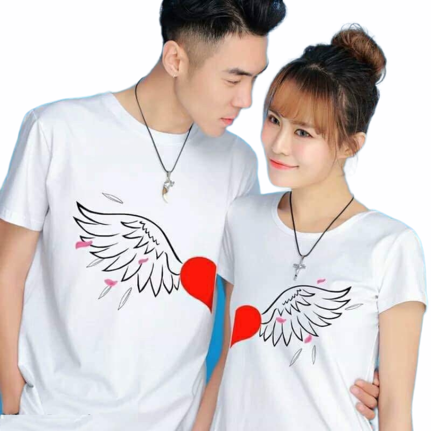 Áo Đôi Với Người Yêu TT07, Áo Đôi In Cánh Chim Đỏ ý Nghĩa, Vải Cotton Thun Thoáng Mát
