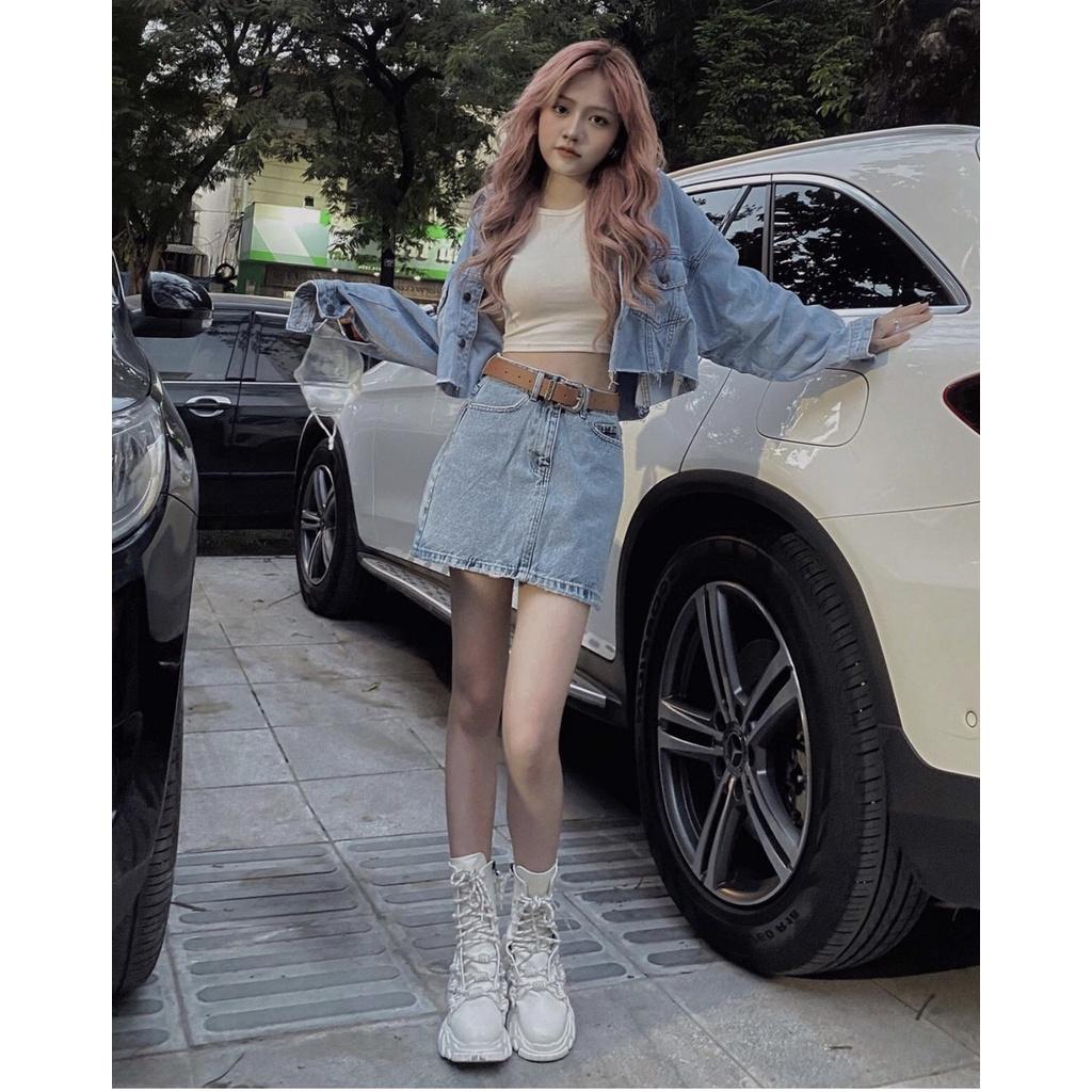 Chân Váy Jean Bassic Chữ A Không Quần Sofm