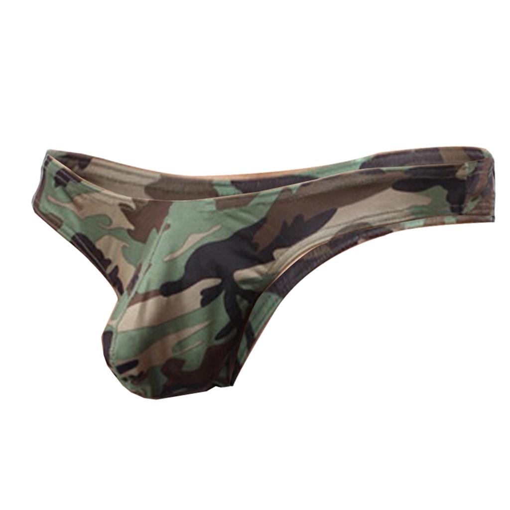 Mens Camouflage T-Back Underwear Low-rise Bikini G-String Thong Briefs