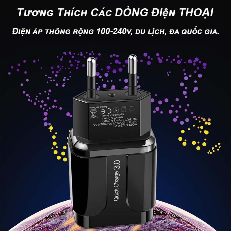 Củ Sạc Nhanh 20W Cao Cấp Quick Charge 3.0 Đen Trắng Hỗ Trợ Sạc Nhanh Cho Điện Thoại Android Phụ Kiện Tai Nghe Bluetooth Cáp Sạc Pin Dự Phòng - ML033