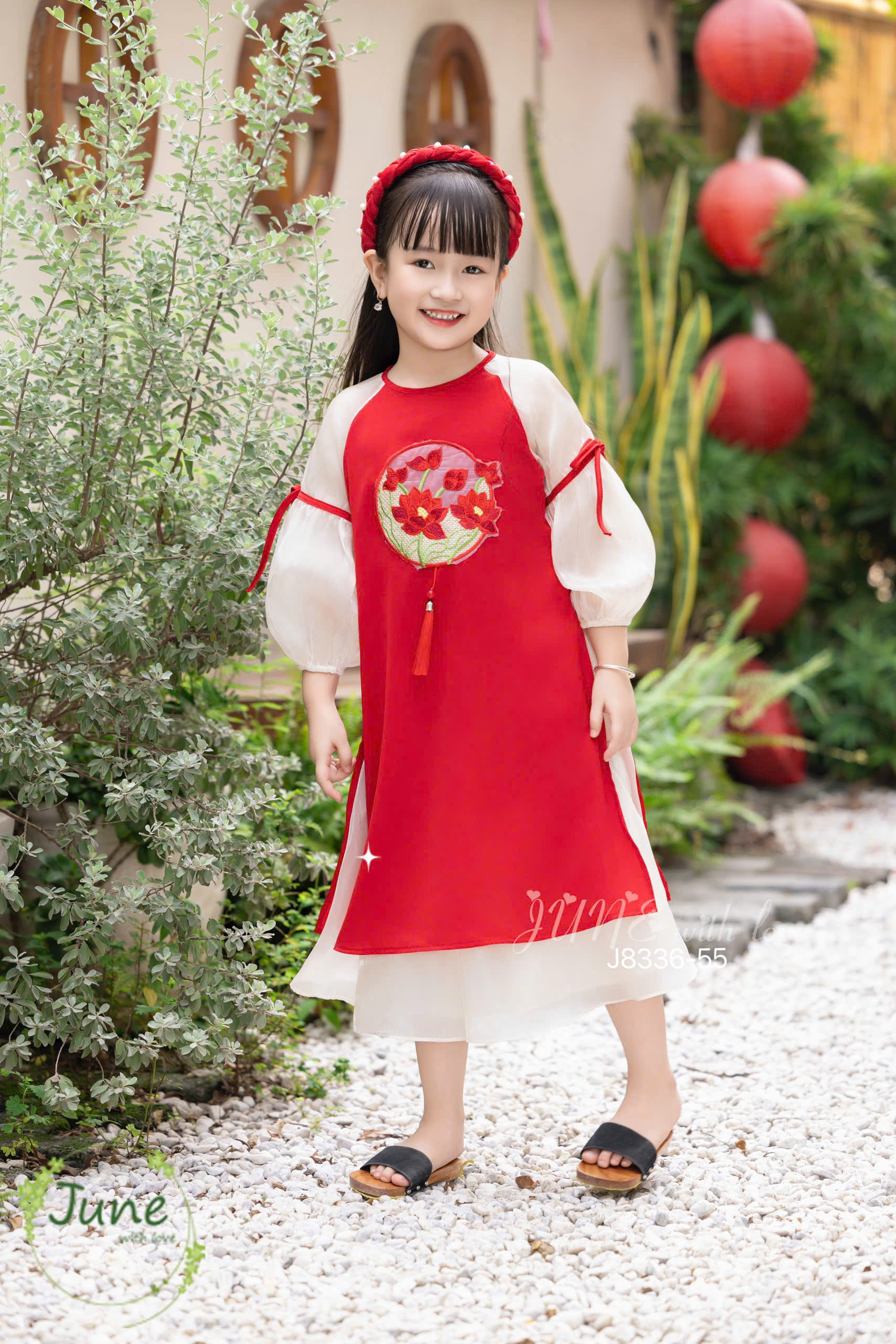 Bộ áo dài tết cho bé gái mẫu hoa sen xinh xắn diện lễ tết noel giáng sinh năm mới  từ 10-40kg hàng thiết kế cao cấp