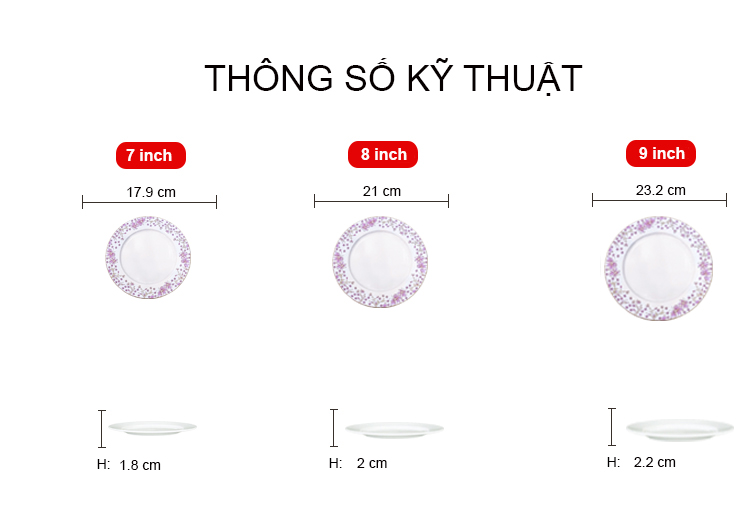 Đĩa bằng sứ Long Phương họa tiết hoa nhí màu hồng