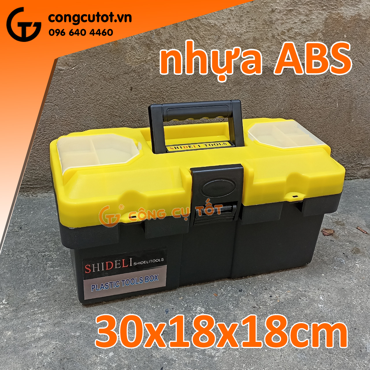 Thùng đồ nghề 1 khay 30x18x18cm nhựa ABS vàng đen