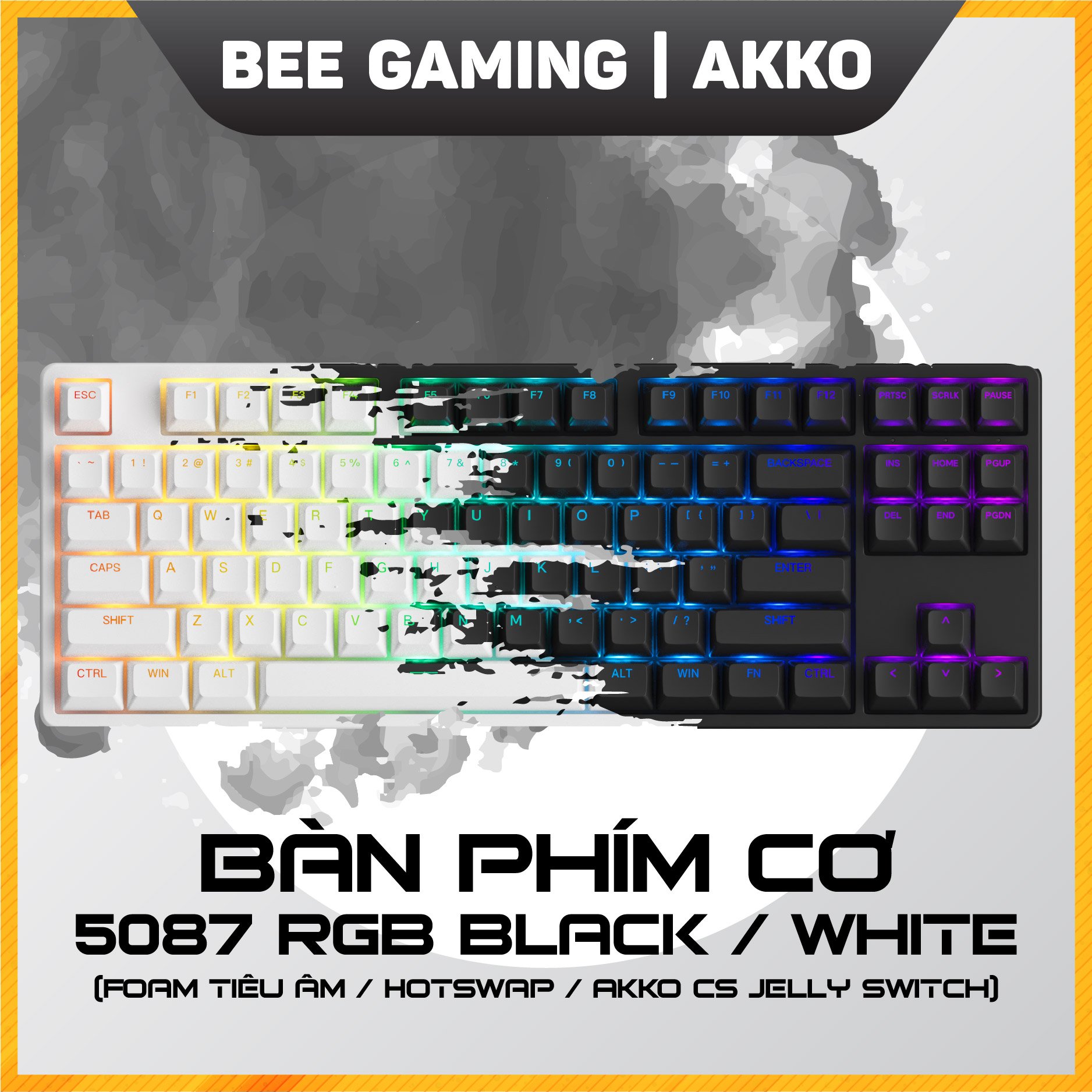 Bàn phím cơ AKKO chính hãng 5087 RGB - Black / White - Hàng chính hãng