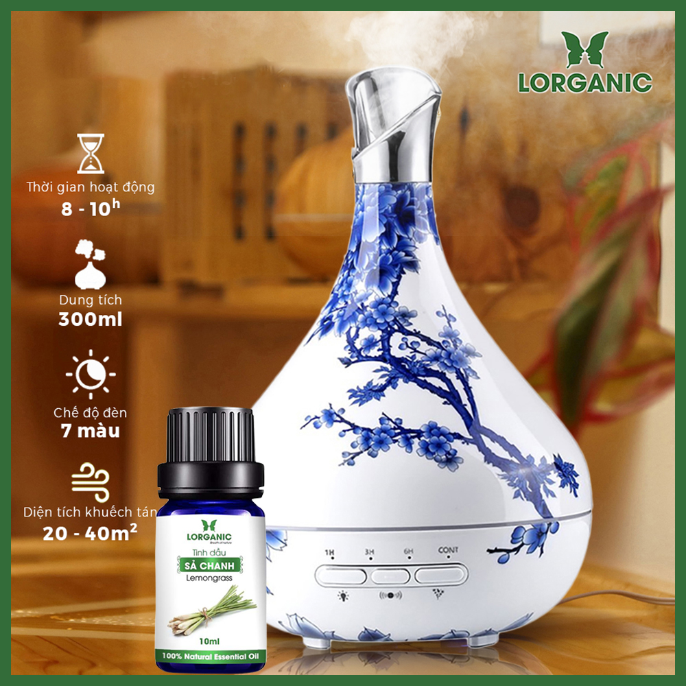 Combo máy khuếch tán/ máy xông tinh dầu Lorganic Phú Quý FX2071 + tinh dầu sả chanh Lorganic (10ml)/ Phun sương sóng siêu âm/ Thích hợp xông phòng 15-40m2.