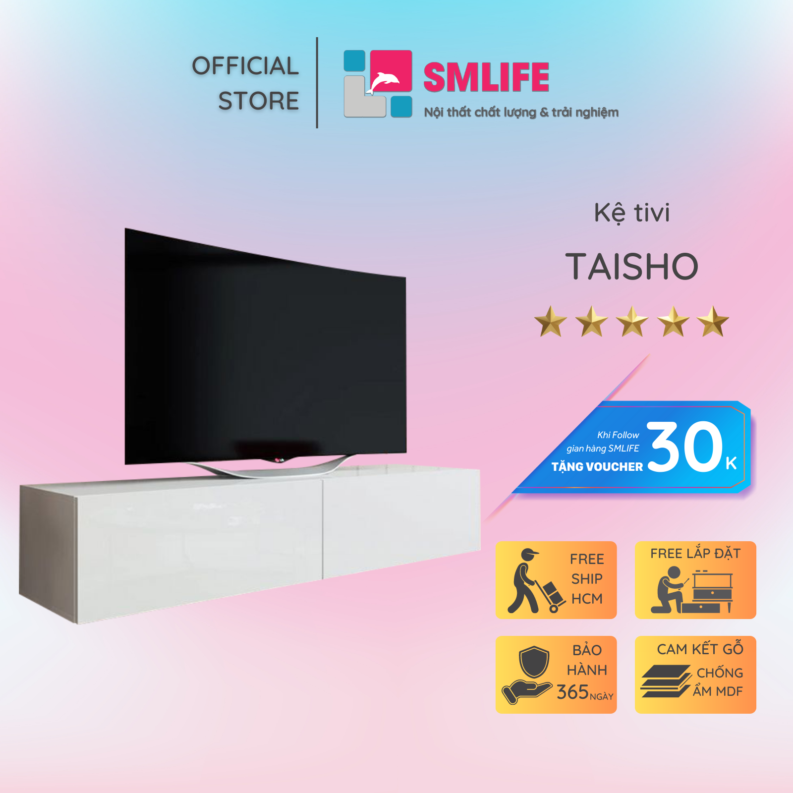 Kệ tivi gỗ hiện đại SMLIFE Taisho | Gỗ MDF dày 17mm chống ẩm | D120xR30xC30cm