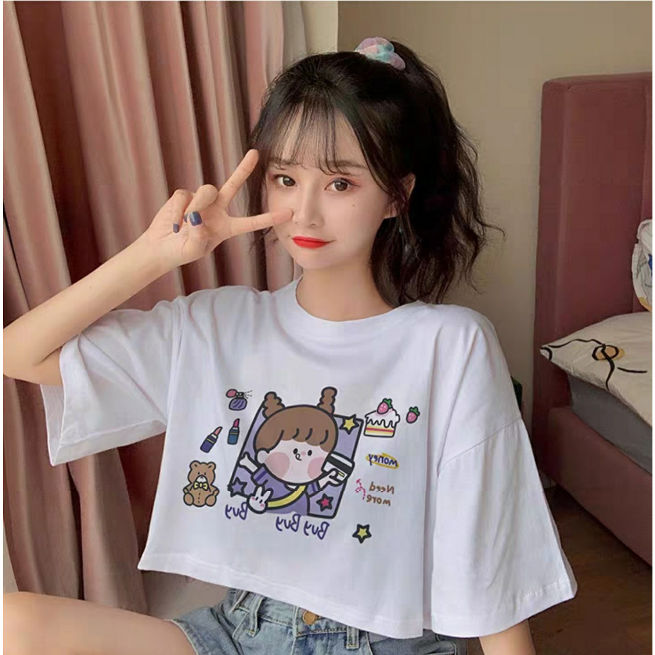 áo crop top áo thun nữ siêu dễ thương chất thun 4 chiều siêu mát freesize dưới 65kg