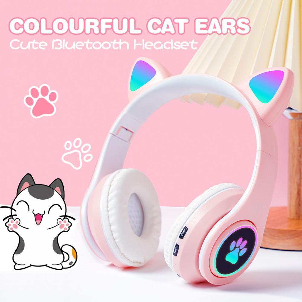 ANKNDO Bluetooth Phát Sáng Tai Mèo Nhiều Màu Sắc Tai Nghe Có Mic Stereo Di Động Có Thể Gập Lại Âm Nhạc Đầu Tai Nghe Không Dây