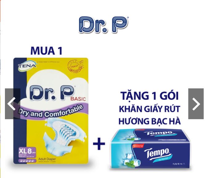 [Mua 1 TẶNG 1 gói khăn giấy] Tã dán người lớn Dr.P Đài Loan size XL8 vòng bụng 127cm-157cm