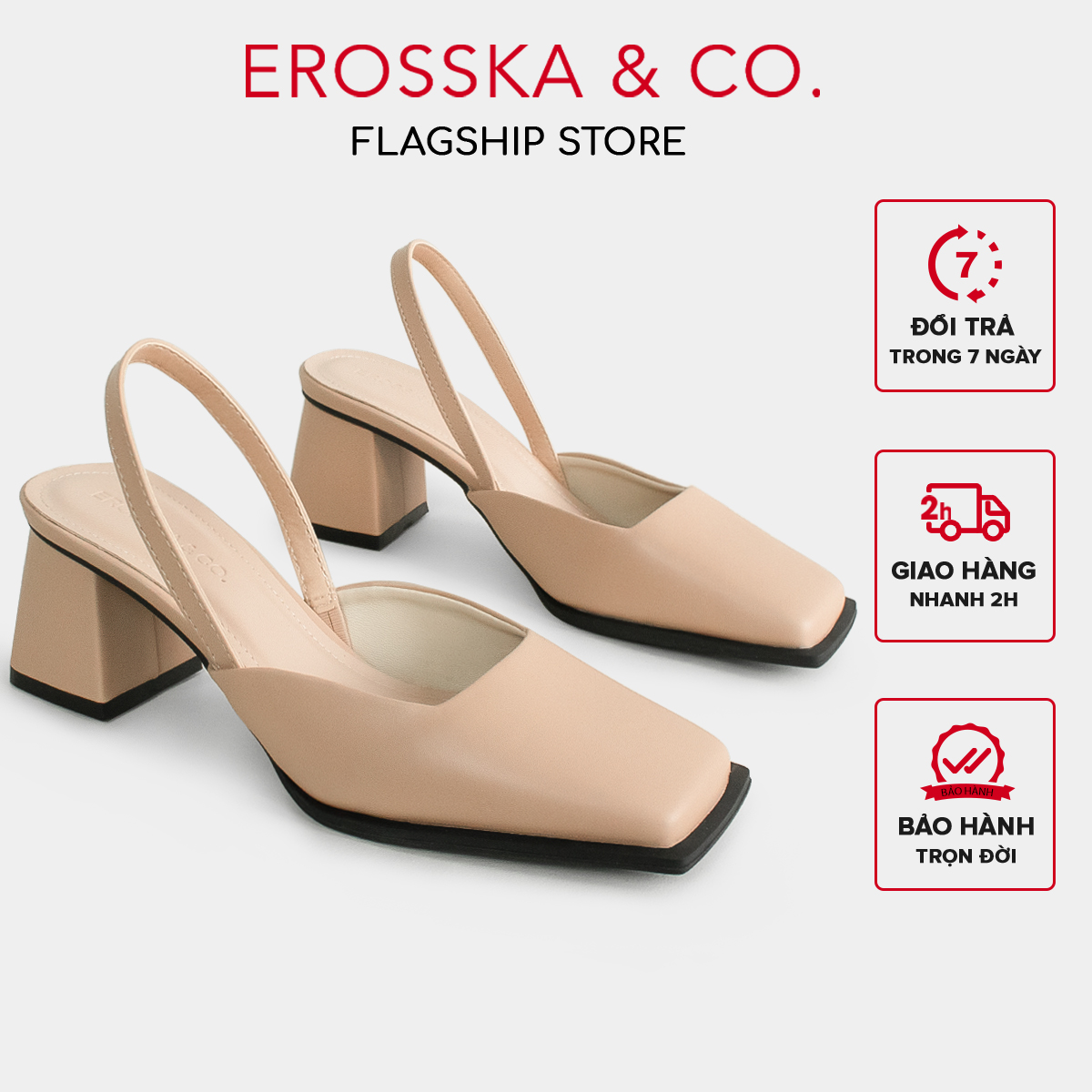 Erosska - Giày cao gót mũi vuông phối dây quai mảnh trẻ trung - EL026