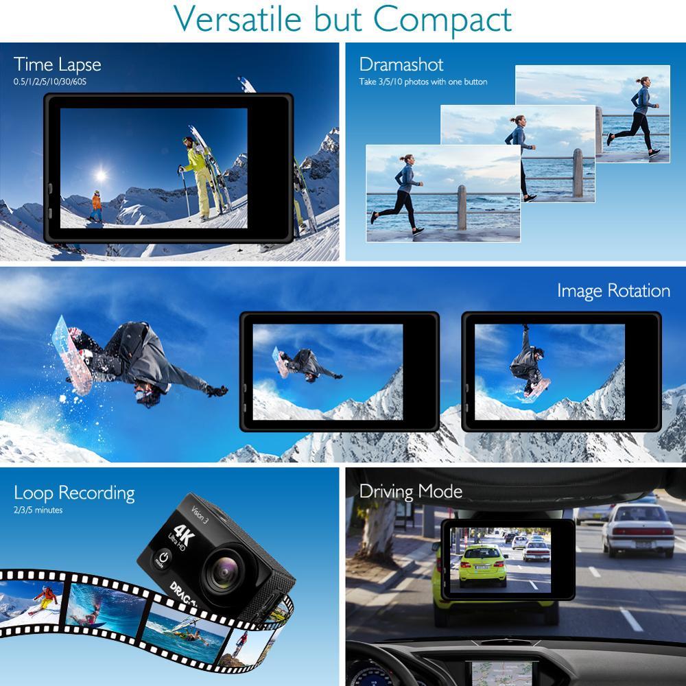 Camera hành động Dragon Touch 4K 16MP Vision 3 Camera chống nước dưới nước Camera thể thao WiFi góc rộng 170 ° có điều khiển từ xa