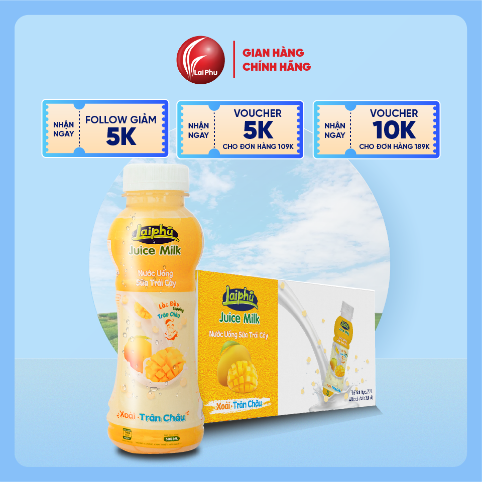 Sữa Trái Cây Xoài Trân Châu Lai Phú Chai 300ml - Thùng 24 Chai