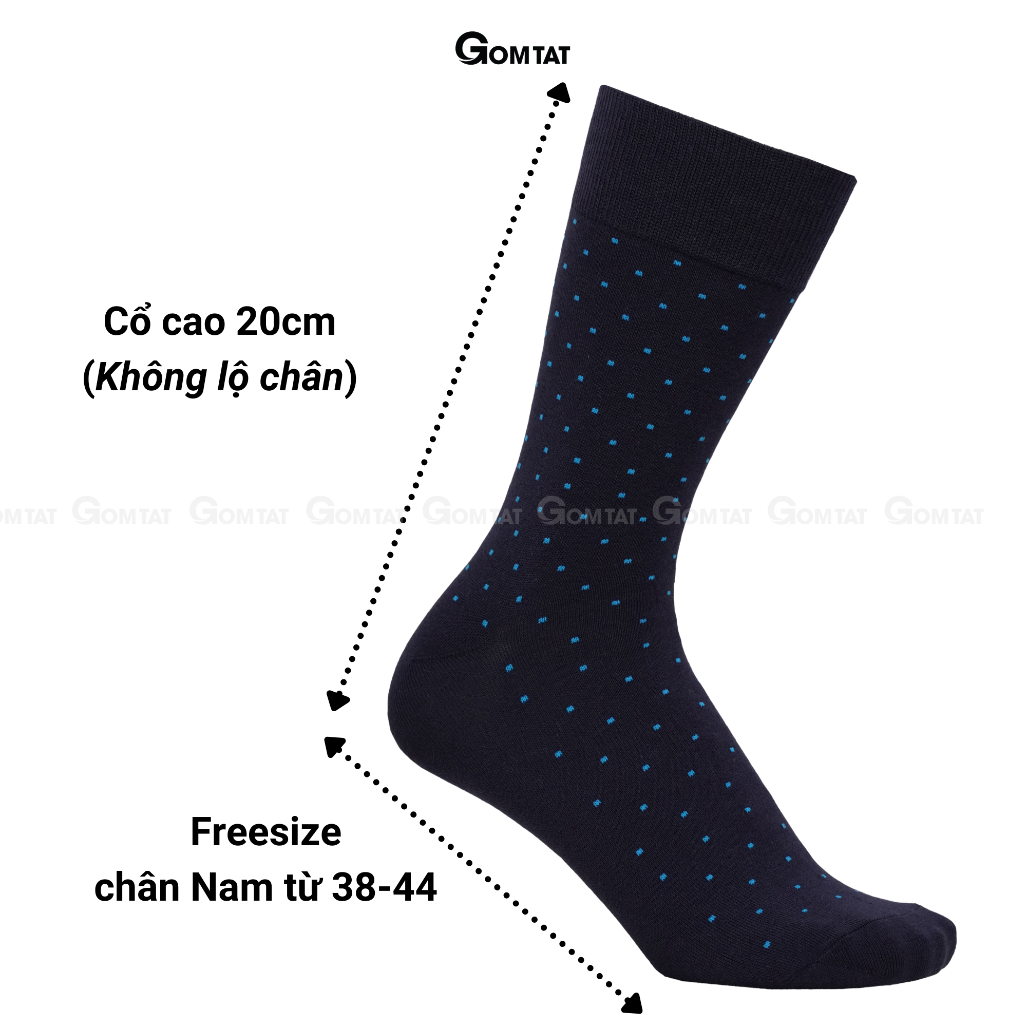Hộp 5 đôi tất đi giày tây họa tiết chấm bi, vớ nam công sở cổ cao cao cấp, chất cotton hút ẩm, thoáng khí - GOM-CHAMBI-CB5