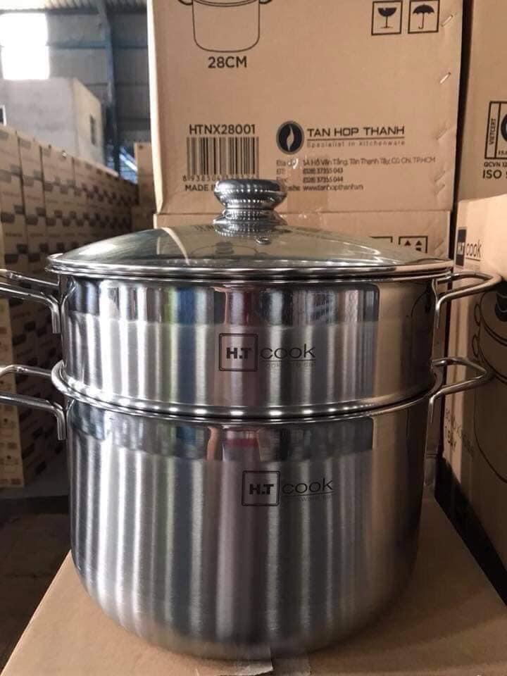 Bộ nồi xửng hấp 1 đáy từ inox 430 H.T cook nắp kính 28cm