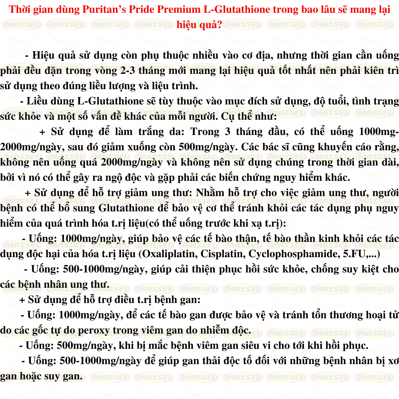 Trắng da Glutathione Puritan’s Pride Premium L-Glutathione 500mg - Mỹ Hỗ trợ trắng da, Giảm nám, tàn nhang, Thải , tăng sức đề kháng - OZ Slim Store