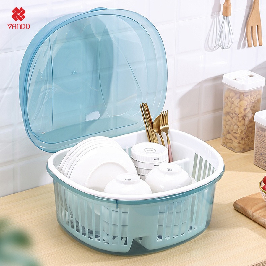 Rổ Úp Chén Bát Có Nắp Đậy Kèm Lỗ Thoát Nước Chống Côn Trùng Bụi Bặm