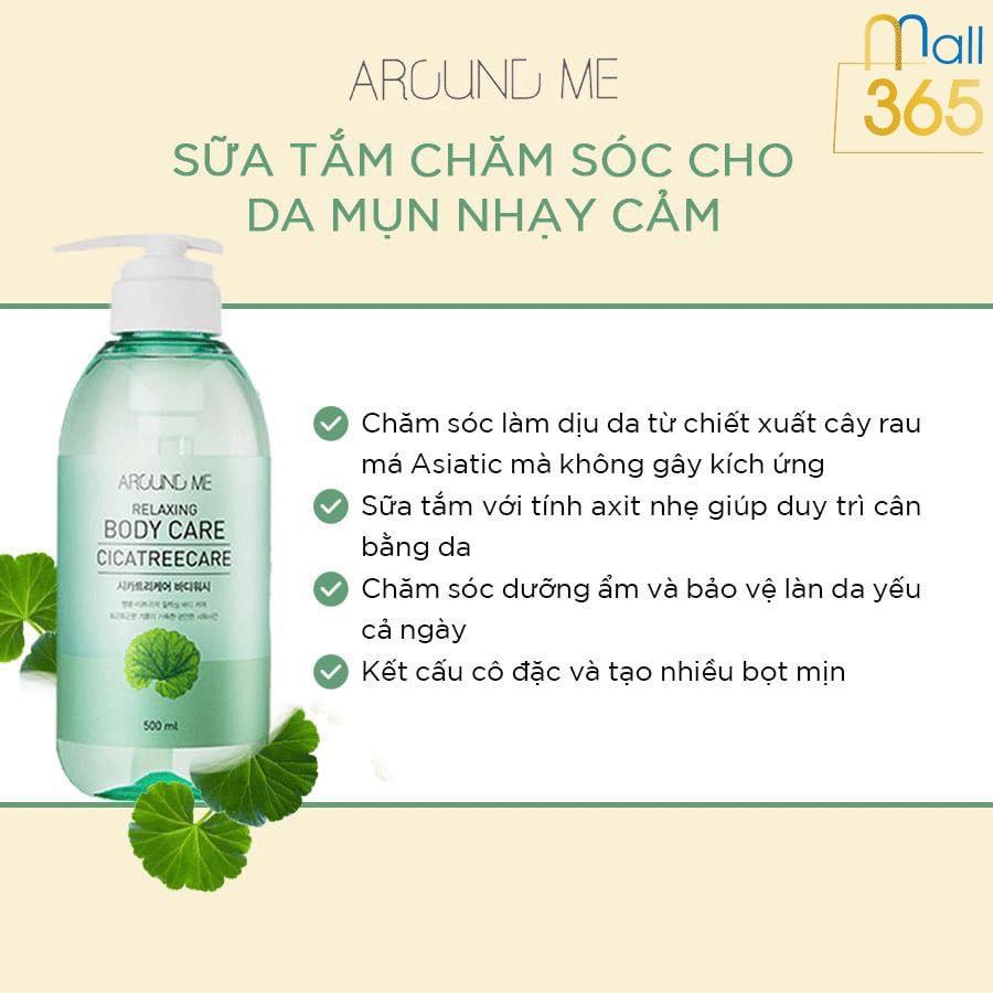 Sữa Tắm Tinh Chất Rau Má Around Me Chăm Sóc Cho Da Mụn Nhạy Cảm Relaxing Bodycare Cicatreecare 500ml