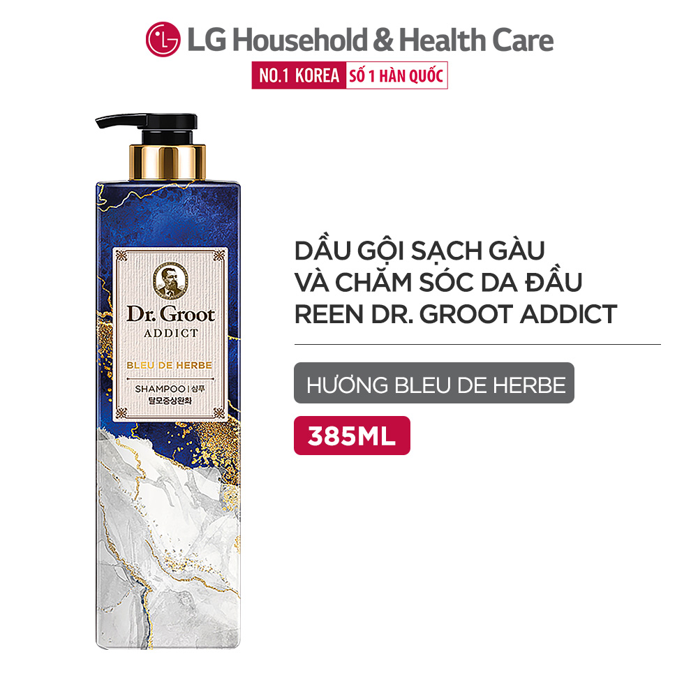 Bộ 2 Dầu Gội và Kem Xả Reen Dr. Groot Làm sạch và Chăm sóc Da đầu, Ngăn tóc Gãy Rụng Addict Shampoo Bleu De Herbe &amp; Pear Freesia