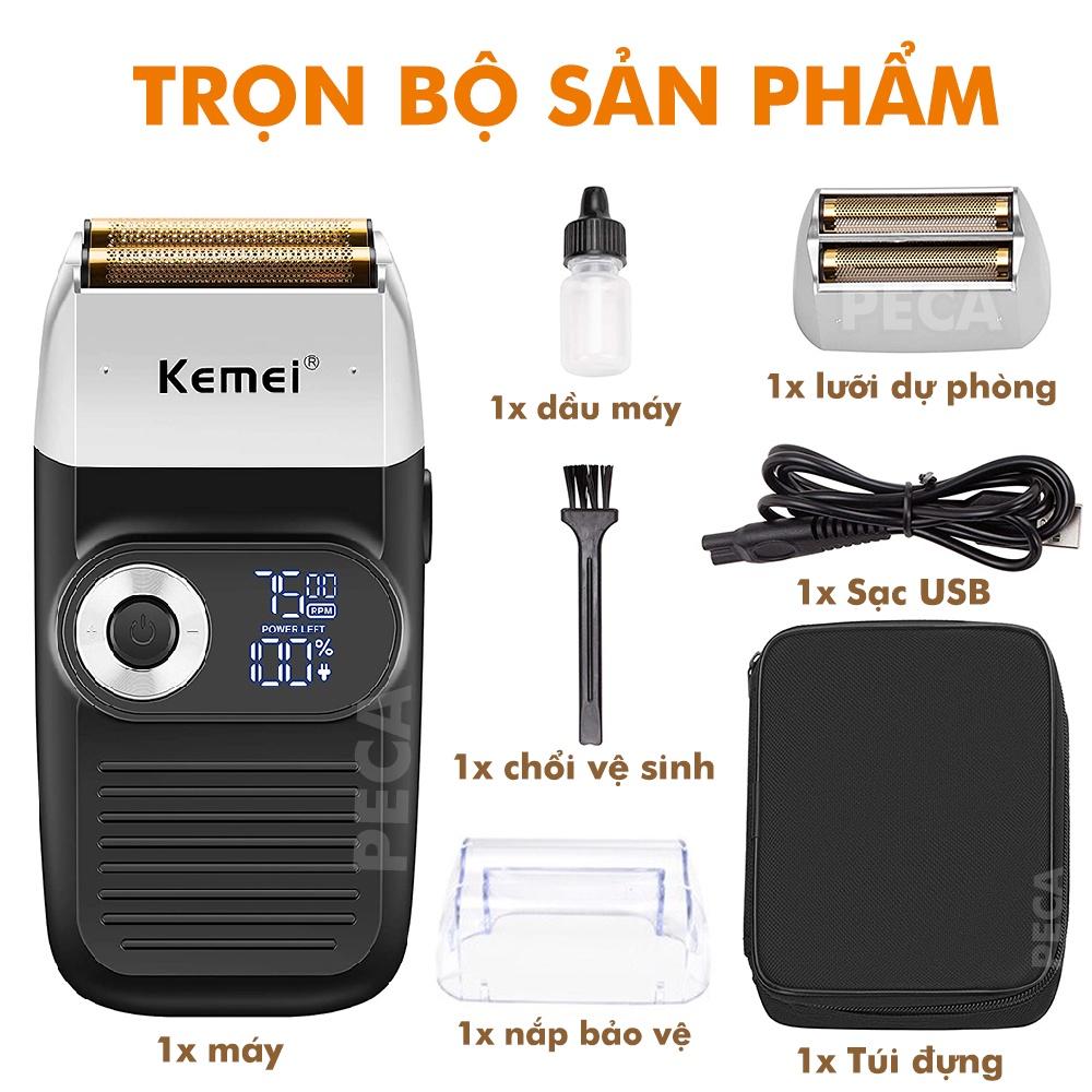 Máy cạo râu lưỡi kép 3 mức tốc độ Kemei KM-2026 màn hình LCD, công suất 5w mạnh mẽ dùng cạo trắng fade tóc, cạo trọc đầu tặng kèm lưỡi dự phòng