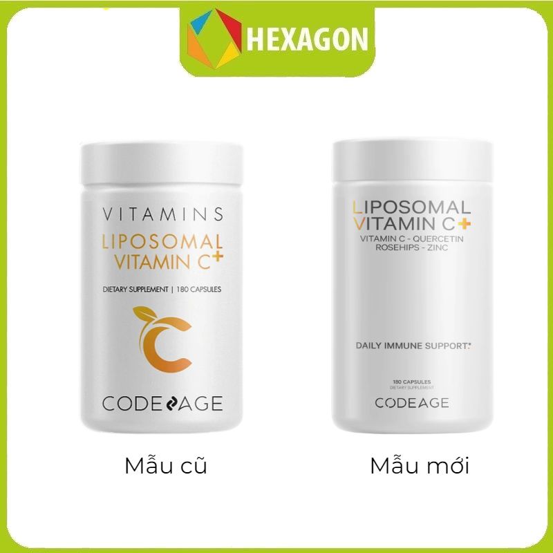 Viên uống CodeAge Liposomal Vitamin C 180 viên - Tăng cường hệ miễn dịch, dưỡng sáng và đều màu da