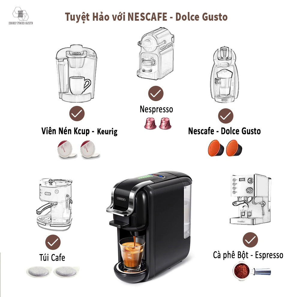 Máy pha cà phê HiBREW H2B phiên bản 5 in 1 đa năng, mini pha cafe espresso, viên nén nespresso, nescafe dolcegusto, Kcup hoặc túi ESE POD gia đình, hàng chính hãng