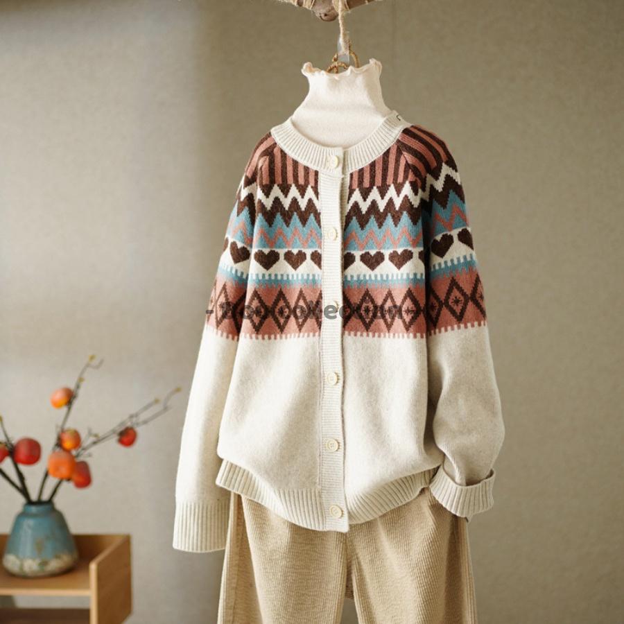 Áo Khoác Len Cardigan Cổ Tròn Thổ Cẩm Vintage Ôm Cá Tính Phong Cách Hàn Quốc Thời Trang Thu Đông - Mã TA020