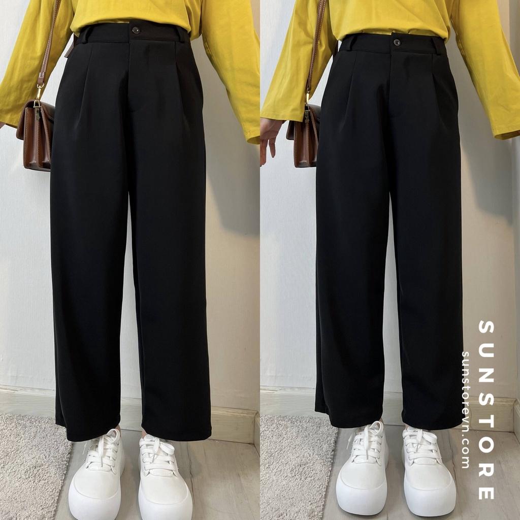 Quần culottes nữ dáng lửng ống baggy cạp cao lưng cao màu đen - Đen, Đen