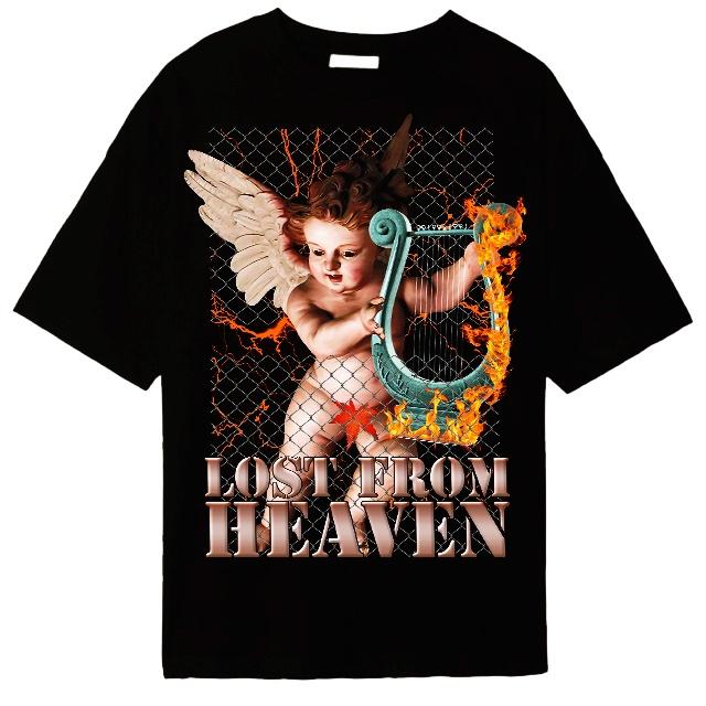 Áo thun form rộng LOST FROM HEAVEN tay lỡ - Unisex - In hình - LOST FROM HEAVEN - Màu đen, Trắng