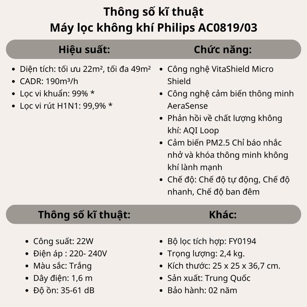 Máy lọc không khí Philips AC0819/03 series 800 - Hàng nhập khẩu