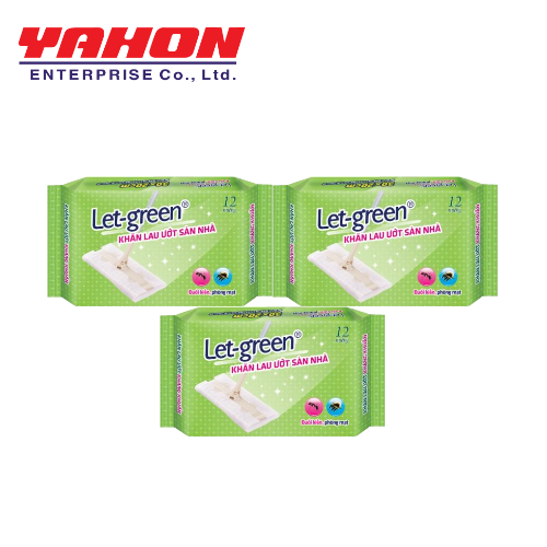 Combo 3 Bao Khăn Ướt Lau Sàn Nhà LET-GREEN, 12 Miếng/Bao