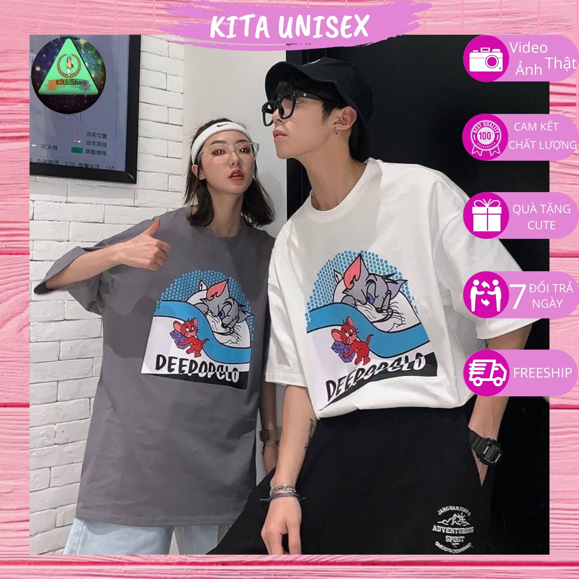 Áo Thun Nữ Tay Lỡ - Áo Phông Nam Nữ Form Rộng Freesize Ulzzang Vải Chất Cotton Mịn Mát Kita Unisex - Mẫu Mèo DEEPOPCLO