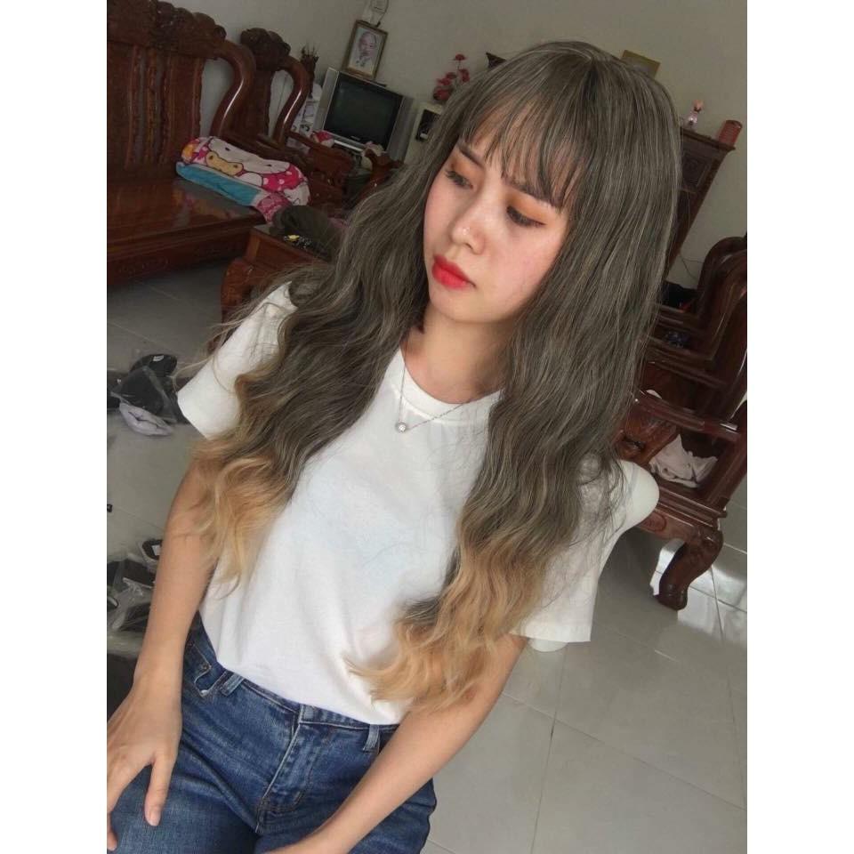 HÌNH THẬT-tóc giả nguyên đầu omber cao cấp chịu nhiệt-tặng lưới chùm tóc