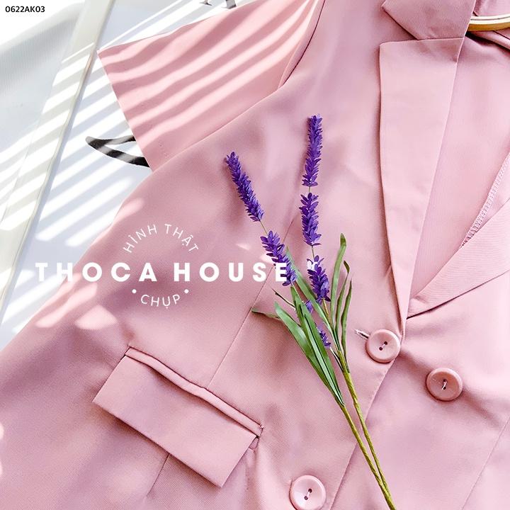 Áo vest nữ tay ngắn trơn khoác blazer túi nấp 3 nút THOCA HOUSE thanh lịch, dễ phối đồ