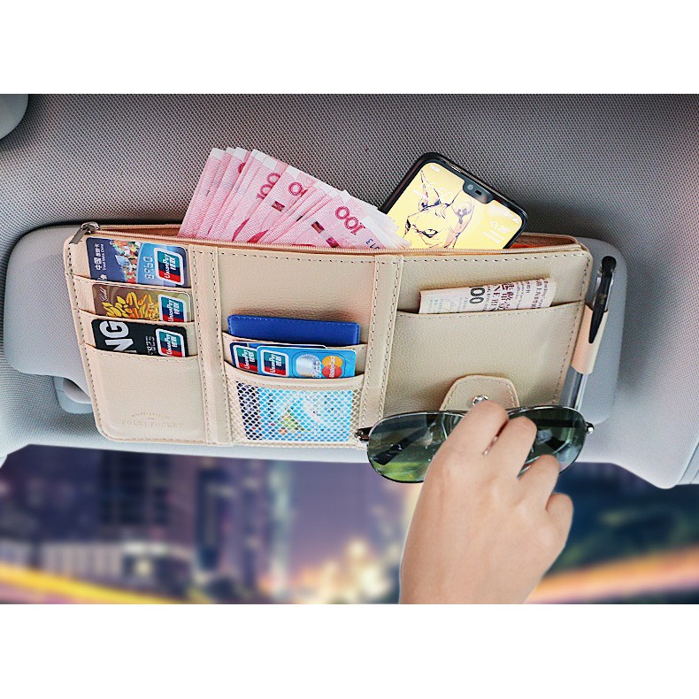 Túi Da Đựng Giấy Tờ Xe Hơi Điện Thoại - Ví Da Đựng Giấy Tờ Gắn Treo Cài Tấm Chắn Nắng Kính Lái Ô Tô