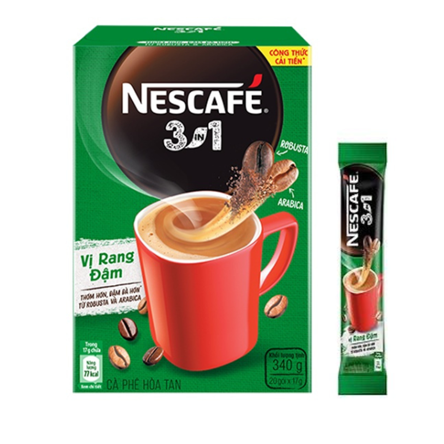 Cà phê hoà tan NESCAFÉ 3IN1 VỊ RANG ĐẬM - công thức cải tiến - COMBO 3 hộp x 20 gói - [TẶNG 4 HỘP NHỰA INOCHI 750ml &amp; 1000ml]