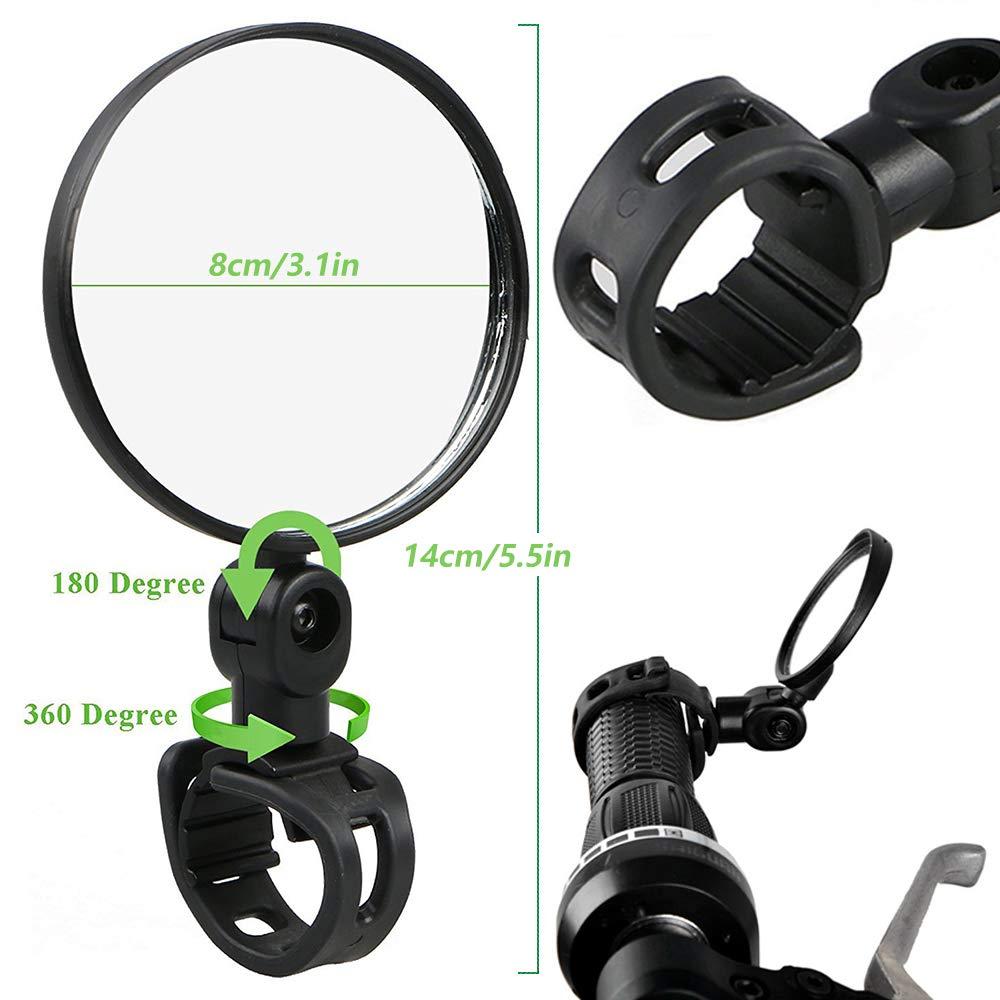 2 Cặp gương mini lồi phản xạ phổ quát xe đạp xe đạp xe đạp gương phản xạ remoir rẽ 360 độ dễ dàng lắp đặt, cho xe đạp, xe đạp leo núi, xe trường - màu đen