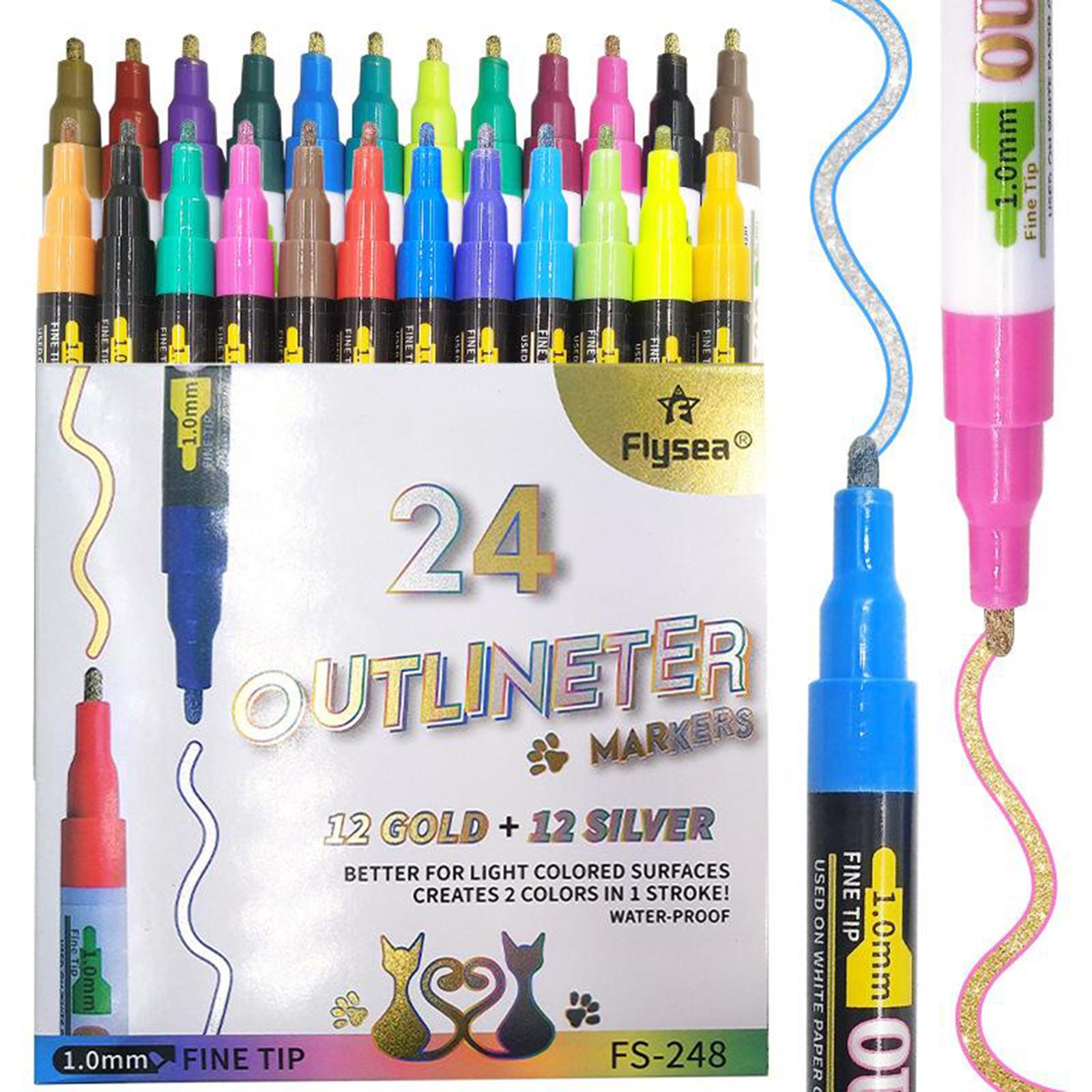 Double Line Outline Pens, 24 Colors Double Line Pen for Art Drawing Greeting Cards Craft Projects Posters Painting