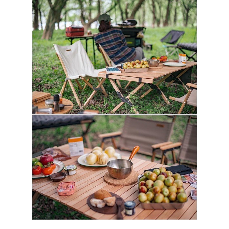 Bàn dã ngoại Naturehike campoutvn cắm trại du lịch glamping kệ gỗ xếp gấp sang trọng có túi đựng kèm A101