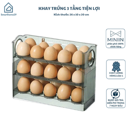 Khay Đựng Trứng 3 Tầng Thông Minh Chứa Hộp Đựng Trứng 30 Quả, Nhựa PET An Toàn - Hàng Chính Hãng MINIIN