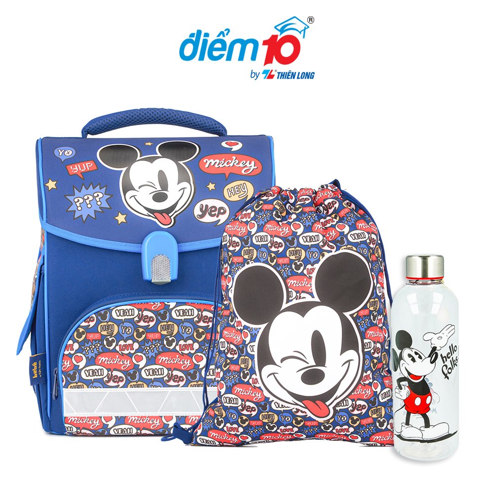 Combo cặp chống gù Jolly cho bé kèm túi rút bình nước MICKEY